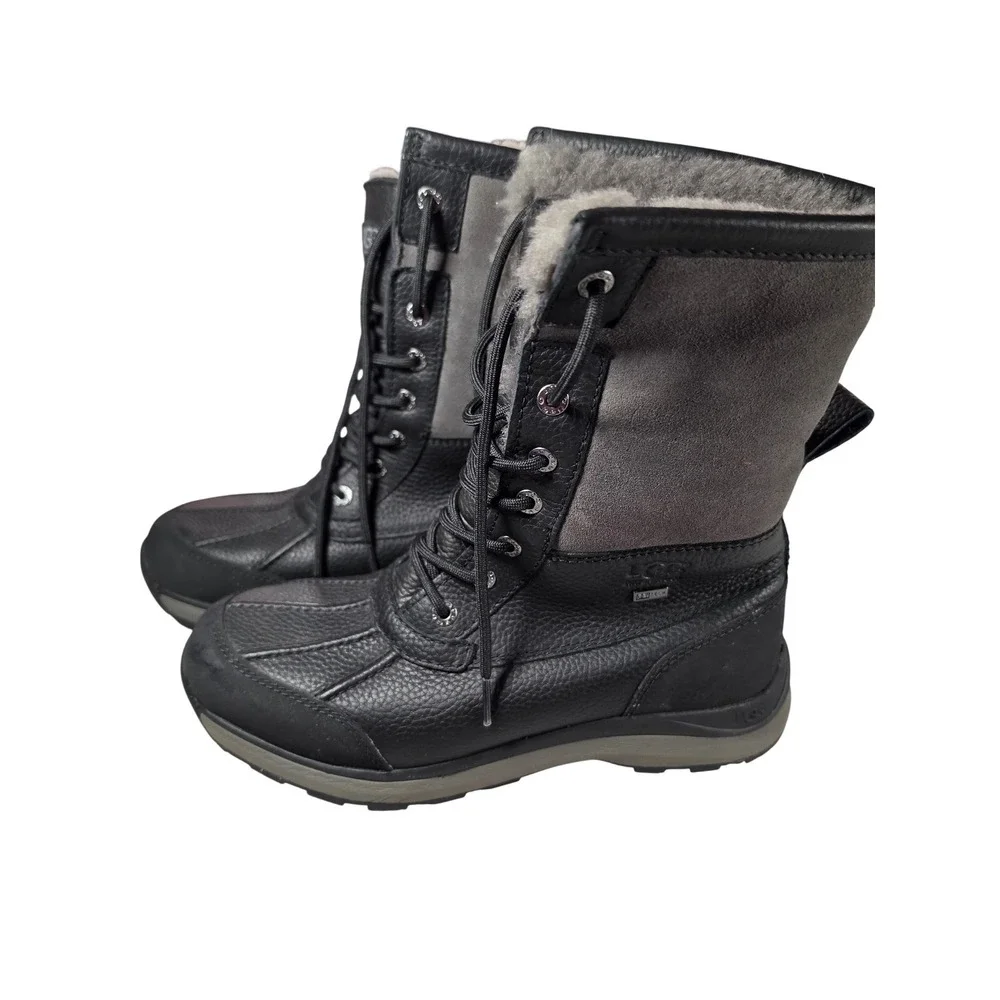 UGG Adirondack III Waterproof Winter Boots Black Grey Leather 1095141 Womens 9